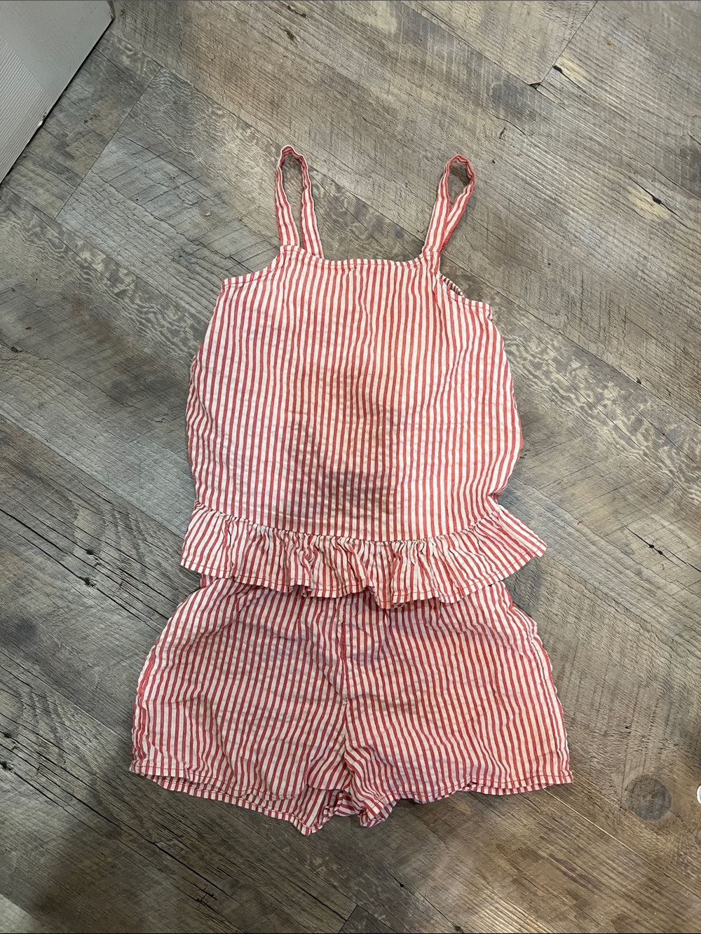 Tucker + Tate Red and White Striped Tank Romper with Ruffle